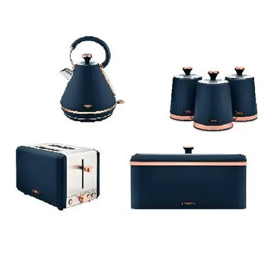 TOWER Cavaletto MIDNIGHT BLUE kettle, slice toaster, bread bin and set of cannisters