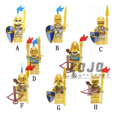 8pcs Golden Knight, Ancient Roman Soldier Building Block, Man's Castle Series r Minifigures Fit 