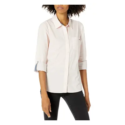 Tommy Hilfiger Women's Plus Button Collared Shirt with Adjustable Slee