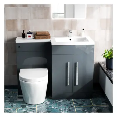 Aric 1100mm RH Freestanding Grey Vanity with BTW Rimless Toilet, WC & Basin Flat Pack