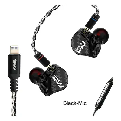 (Black, With Mic) Certified for Lightning Earphones Socket 1DD + 1BA Stereo Bass Headsets with M