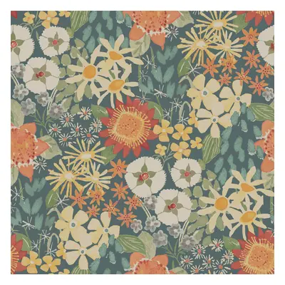 (Green) Karina Wildflower Garden Vinyl Wallpaper Fine Decor