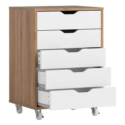 Vinsetto Mobile Filing Cabinet, 5-drawer File Cabinet with Wheels, Oak