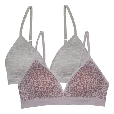 Fruit of the Loom Girls' Seamless Soft Cup Bra 2-Pack Multi Leo/Grey