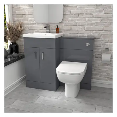 Nes Home 1000mm Grey Freestanding Basin Vanity Unit & Back To Wall Toilet