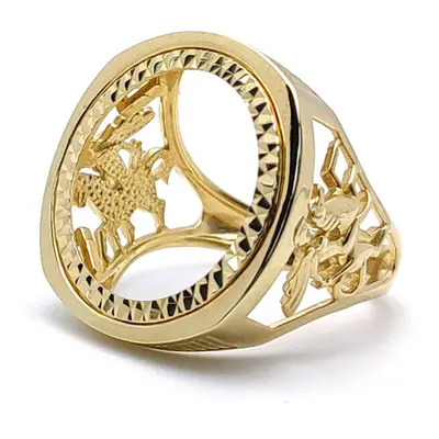 (Z+1) Jewelco London Men's Solid 9ct Yellow Gold St George Dragon Slayer Full Sovereign Mount Ri