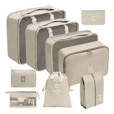 (Digital Makeup Nine Piece Set Beige, suit) Hot Selling Amazon Waterproof Travel Storage Bag Set