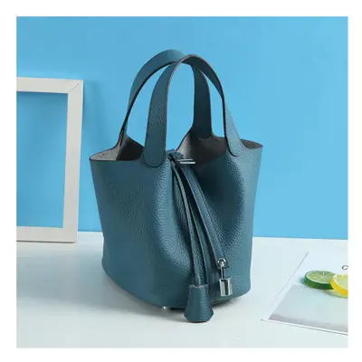 (Peacock Blue (head layer cowhide), small) New Litchi Pattern Casual Dish, Bag Leather, Fashion 