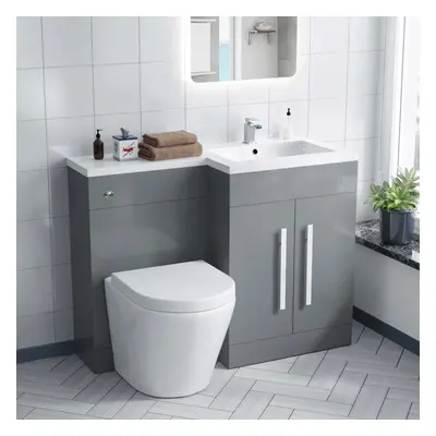 Aric 1100mm RH Freestanding Grey Vanity with BTW Rimless Toilet, WC & Basin