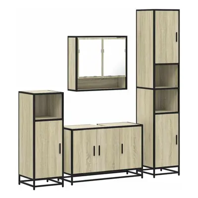 (sonoma oak) vidaXL 4ÃÂ Piece Bathroom Furniture SetÃÂ Smoked Oak Engineered Wood