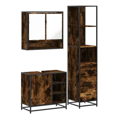 (smoked oak) vidaXL Piece Bathroom Furniture Set Black Engineered Wood bathroom cabinet