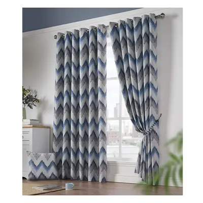 (Blue, 66x90") Oslo Eyelet Ring Top Curtains Thermally Efficient Blackout Curtains