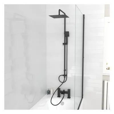 Nes Home Square Shower Mixer Tap, Handset & Riser Rail Kit Matte Black