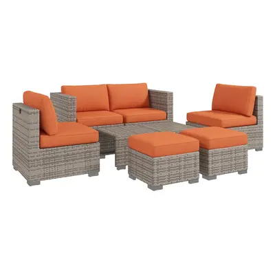 Outsunny 8pc Outdoor Patio Furniture Set Weather Wicker Rattan Sofa Chair Orange