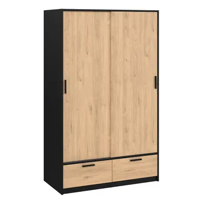 Line Wardrobe with Doors + Drawers in Black and Jackson Hickory Oak