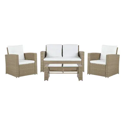 Sofa Set with Table LUCA PE Rattan Light Wood