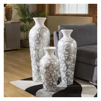 Etsa White Gloss Vase Silver Swirl ( Set of ) 100cm 80cm 60cm