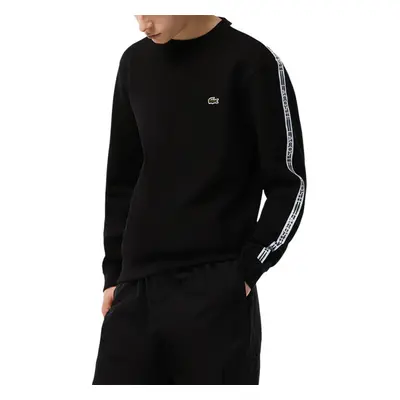 (Black, XX-Large) Lacoste Logo Stripe Crew Neck Fleece Sweatshirt