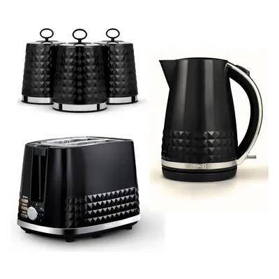 Tower Solitaire Kettle Slice Toaster & Canisters Set in Black/Chrome