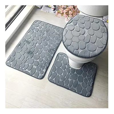 3 Piece Non Slip Pedestal Bath Mat Set, Toilet Lid Cover Mat, Breathable Memory Foam Bath Mats S