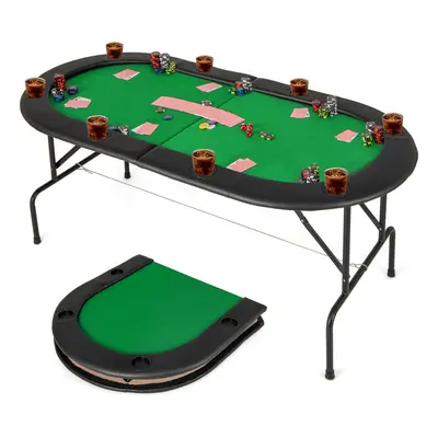 8 Players Poker Table Folding Cardboard Game Table w/8 Cup Holders-Green