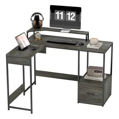 HOMCOM Shaped Desk, Computer Table with Liftable Desktop, Charcoal Grey