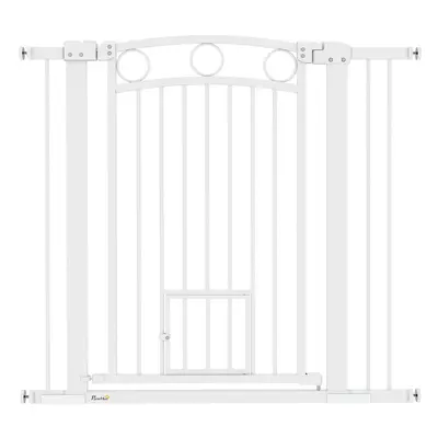 PawHut Stair Gate with Cat Door, Adjustable Width, 76-104cm and 96cm Tall