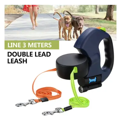 3M/10KG Dog Lead Leash Double Retractable Leash Extendables Lockable