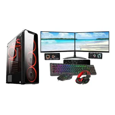 Gaming PC Core i5 16GB RAM 1TB+128GB SSD GT730 2GB 2x22 Monitor Dual Stand FANS RED