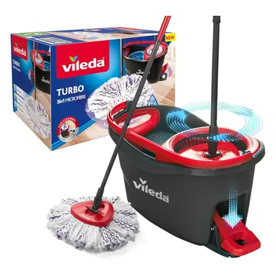 (Vileda in Turbo Mop) Microfibre Mop and Bucket Set with Extra 2-in-1 Head Replacement, Spin Mop