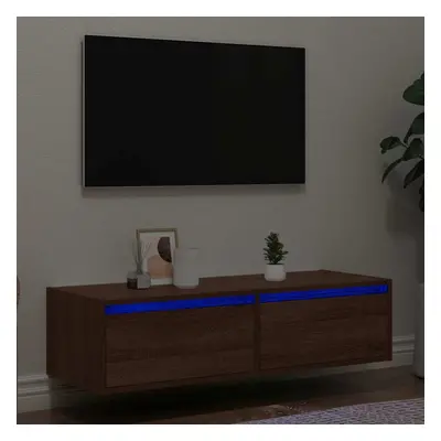 vidaXL TV Cabinet with LED Lights Brown Oak 100X35.5x25 cm