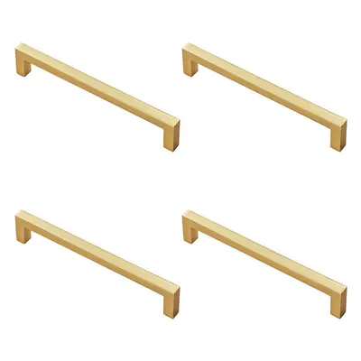 4x Square Block Pull Handle x 10mm 160mm Fixing Centres Satin Brass