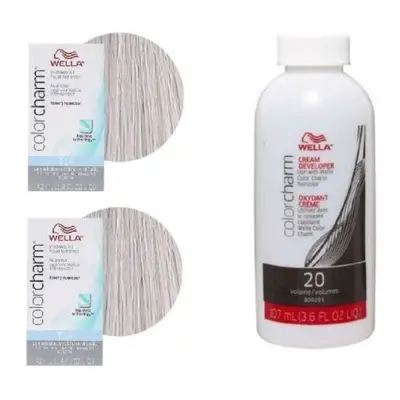 (T14+T14 Toners + Developer) Wella Color Charm Permanent Liquid Hair Toner - T14 Pale Ash Blonde