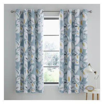 Catherine Lansfield Inga Leaf Lined Eyelet Curtains, Teal, x Inch