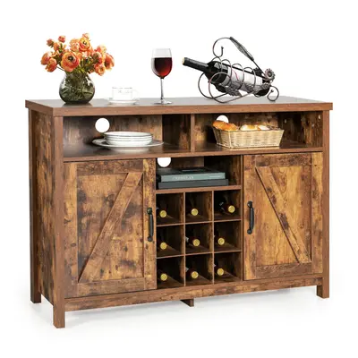 Buffet Storage Cabinet Farmhouse Sideboard w/9-Bottle Wine Rack-Coffee