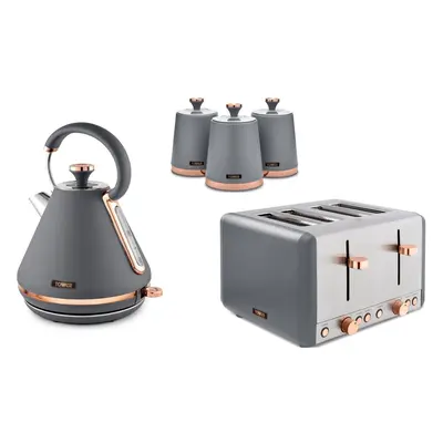 Tower Cavaletto Grey Kettle, Slice Toaster & Canisters Kitchen Set