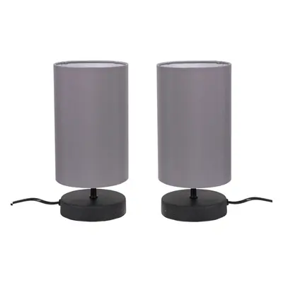 ValueLights Francis Pair Grey Shade Black Touch Table Lamps & Bulbs