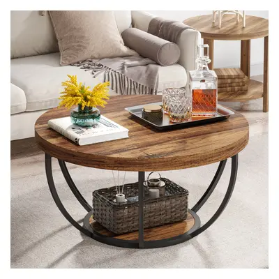 Tribesigns Round Coffee Table, Industrial 2-Tier Circle Coffee Table