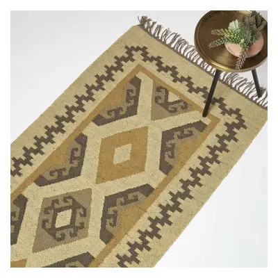 Ravar Brown & Gold Kilim Wool Rug