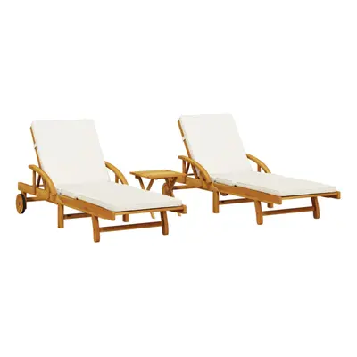 (cream, pcs/with table) vidaXL Sun Loungers Outdoor Lounger Sun Bed Garden Day Bed Solid Wood Ac