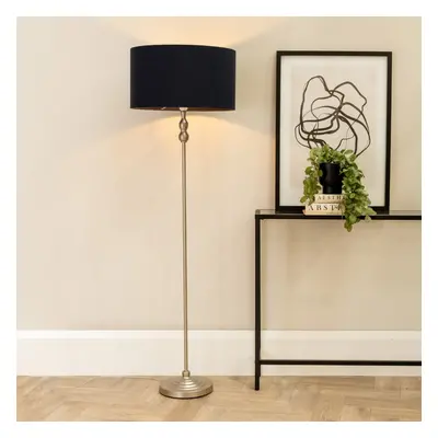 ValueLights Maggie Black Shade Brushed Chrome Candlestick Floor Lamp