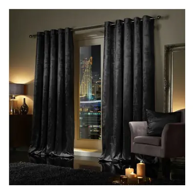 (66" x 90" (168cm x 228), Black) Luxury Velvet Curtains Ready Made Eyelet Ring Top