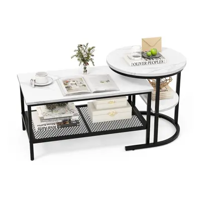 Nesting Coffee Table Set of Detachable End Table With Faux Marble Top