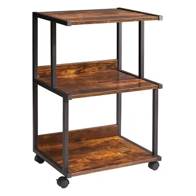 (Rustic Brown, Wood) Tier Printer Table with Wheel Storage Rack, Printer Cart for Home Office Or