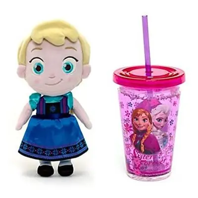 Disney Store Frozen Bundle - Elsa Small Toy Doll + Clear Drinks Bottle