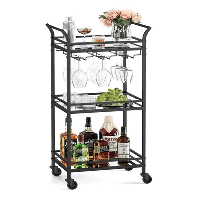 VASAGLE Bar Cart Home Bar Serving Cart Small Bar Cart with 3-Tier Shelf Wine Holders Glass Holde