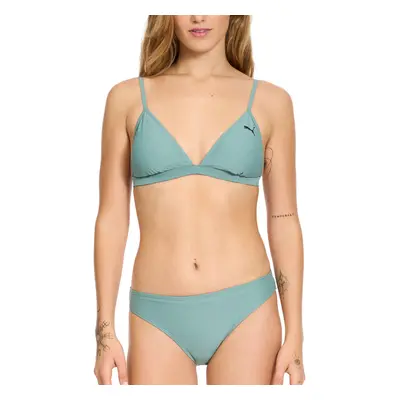 PUMA Womens Triangle Bikini Top Bottom Swimsuit Set Teal Small