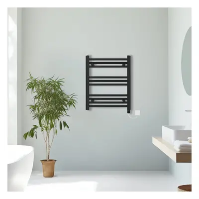 (Black, 600x500mm) Prefilled Electric Straight Heated Towel Rail Radiator Ladder Warmer