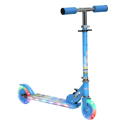 HOMCOM Kids Scooter Wheels W/ Lights Music Adjustable Height Foldable - Blue