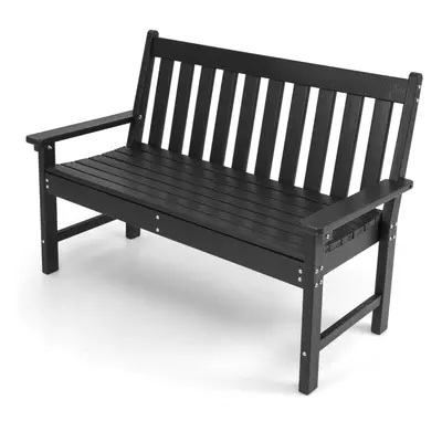 Outdoor 2-Person Bench All-Weather HDPE Patio Loveseat Chair-Black